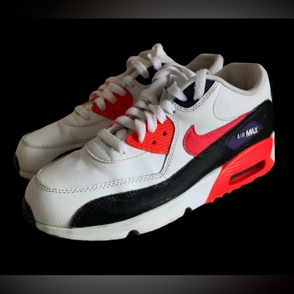 Youth NIKE AIR MAX 90 LEATHER GS 'WHITE BRIGHT CRIMSON' Size 6.5 - Picture 3 of 10